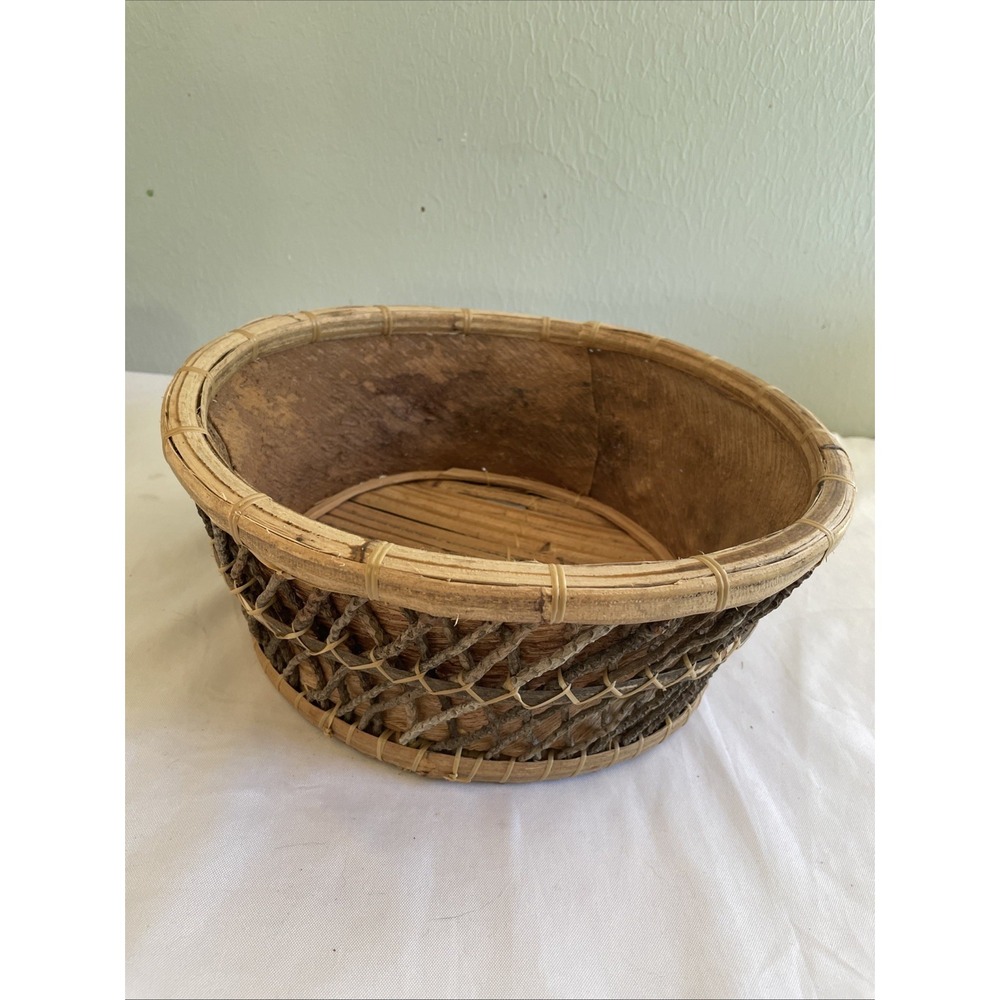 Rustic Arts Handmade Adirondack Style Bark Twig Round Woven‎ Vintage Basket
